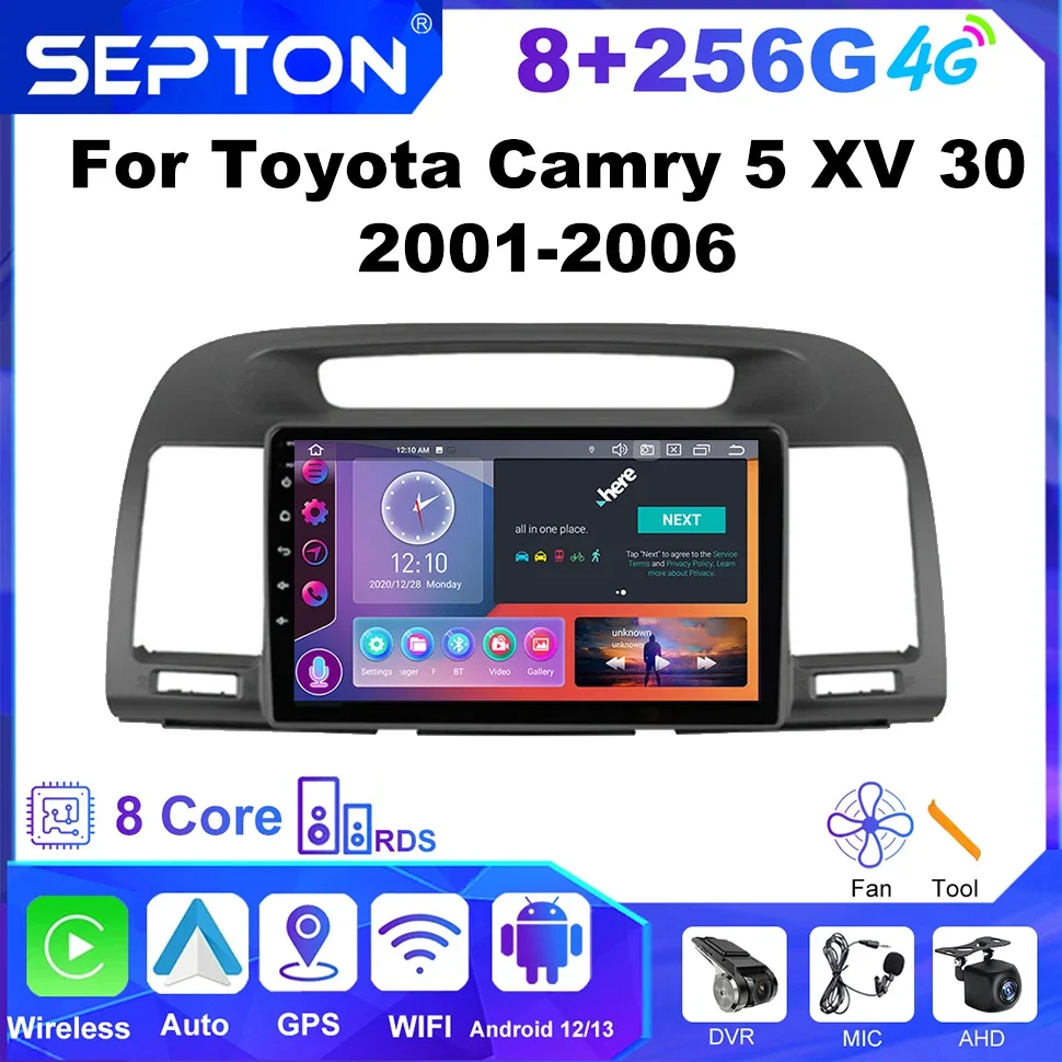 

SEPTON 2 Din Android Car Radio for Toyota Camry 5 XV 30 2001-2006 Multimedia Player Stereos Carplay Gps 2din 8Core Qled 4G Net