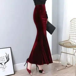 High End Fishtail Skirt Mid to Long High-end One-step Skirt Slimming and Hip Hugging Skirt Gold Velvet Half Skirt