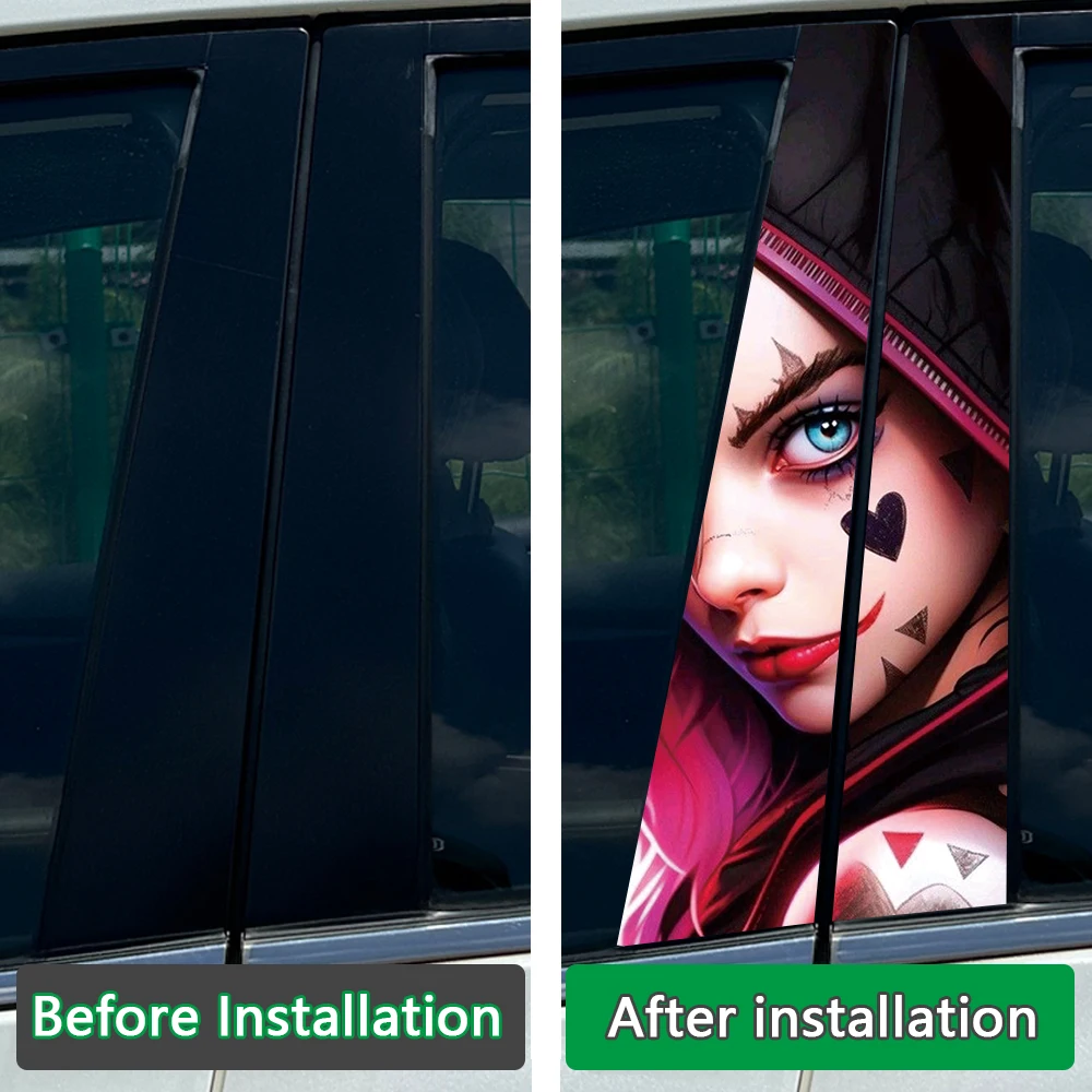Gothic Clown Girl Car B-pillar Stickers Auto Center Column Decoration Cover Scratches Waterproof Decals Car Accessories image 3