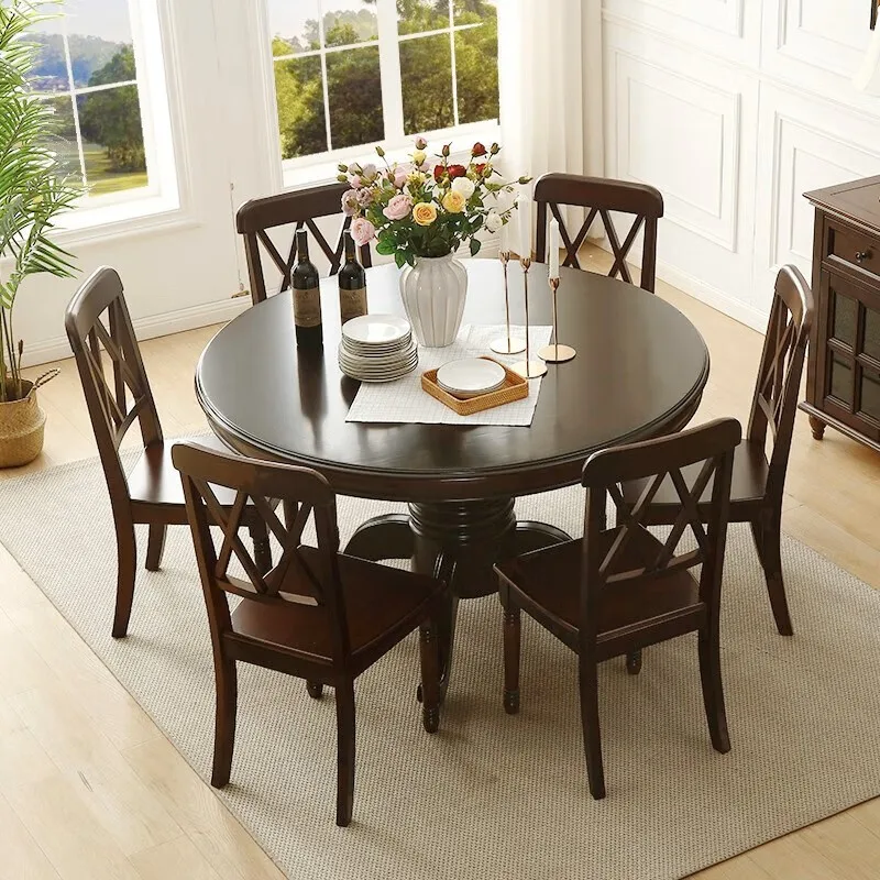 

dining table and chair combination, small apartment simple, family dining table French 1.35 meters retro large table