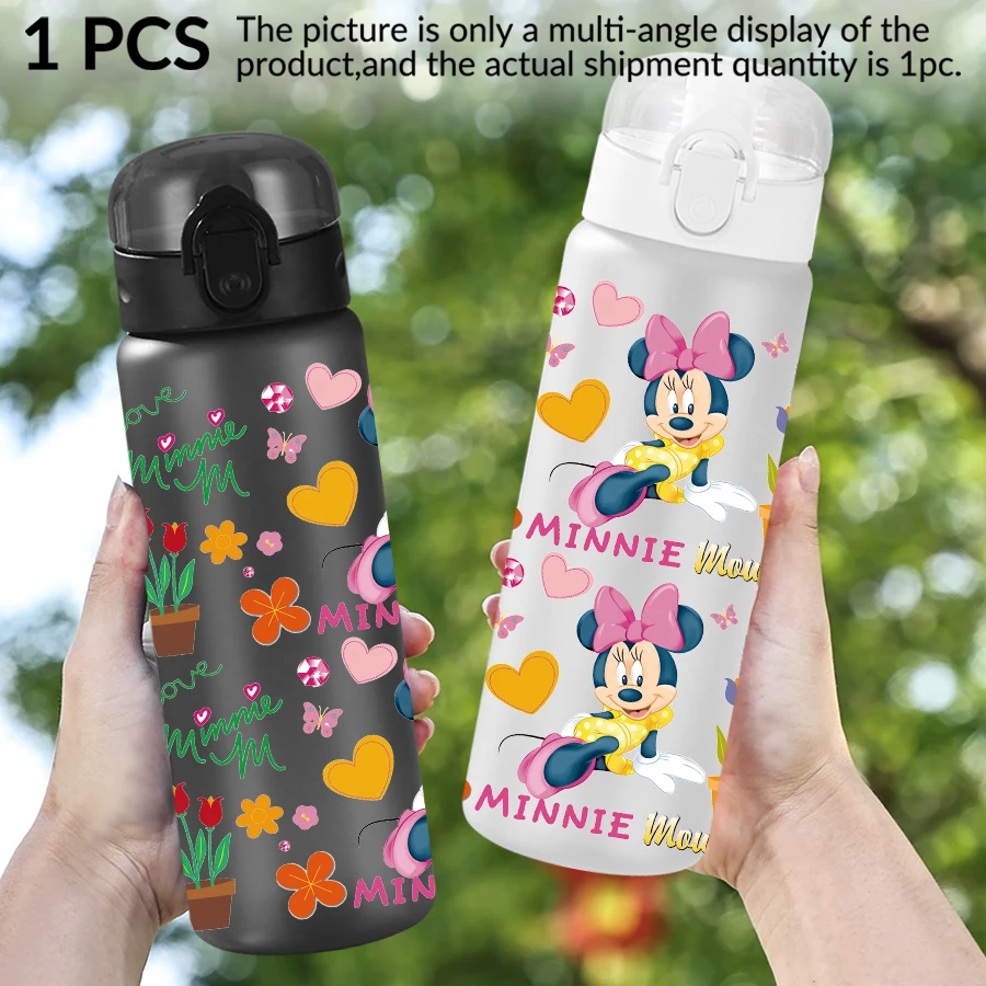 1 pezzo Disney, Minnie, bottiglia d'acqua in plastica con motivo floreale da 26 once, tazza d'acqua per sport all'aria aperta, regalo di compleanno/retro a scuola