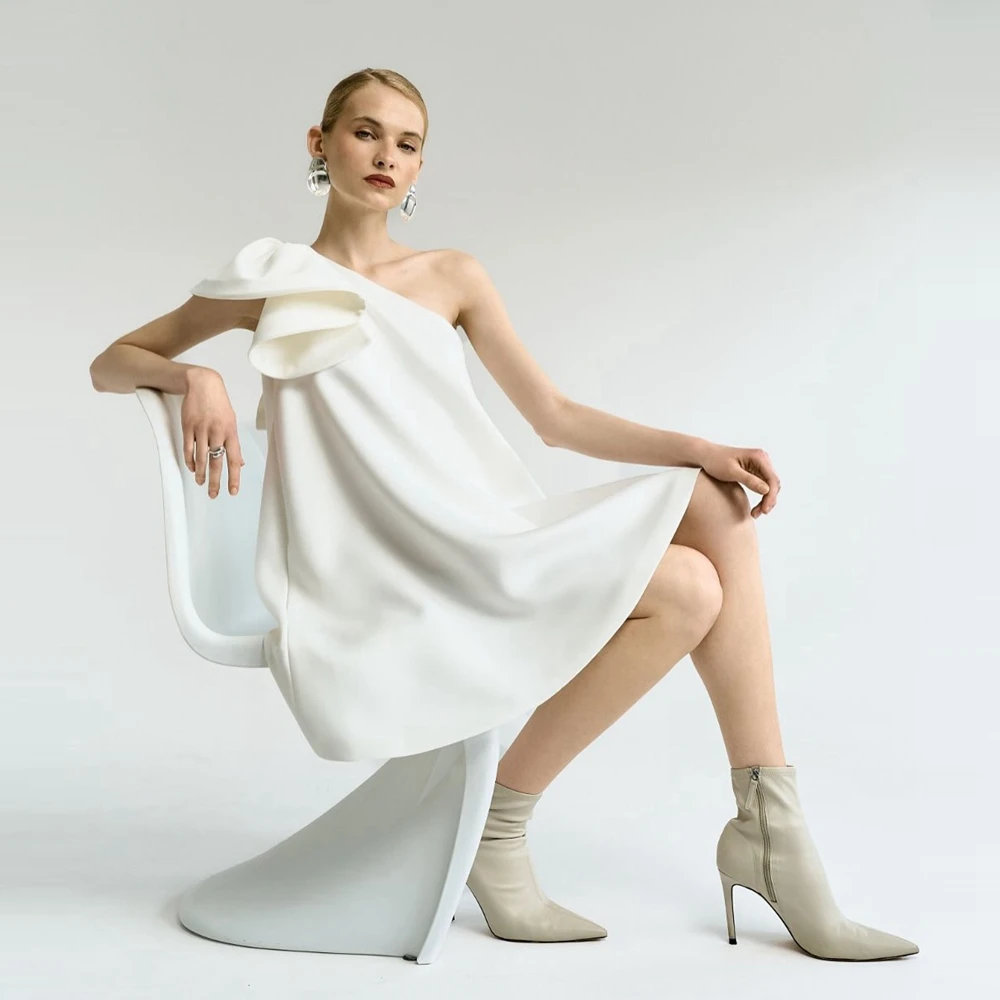 Um ombro babados cetim vestido de festa moda tafetá uma linha vestidos de baile de noite feminino único mini cocktail brithday vestidos