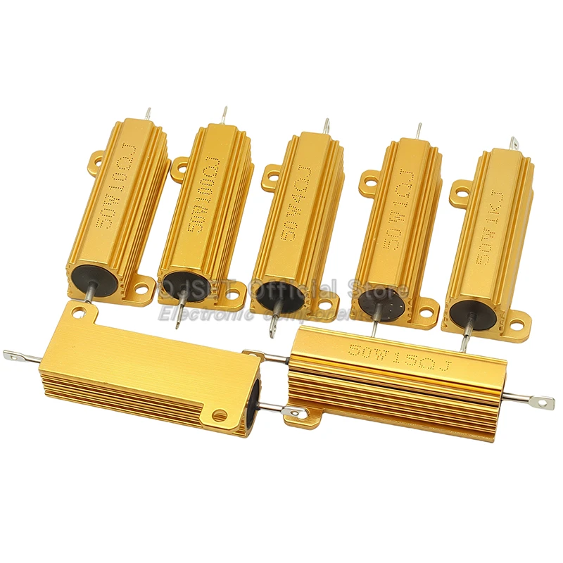 1pcs RX24-50W Aluminum Housed Gold High Power Heat Sink Resistors 0.01R 2R 3R 4R 5R 6R 8R 15R 20 30 50 100 200 Ohm 2K 10K 10 Ohm