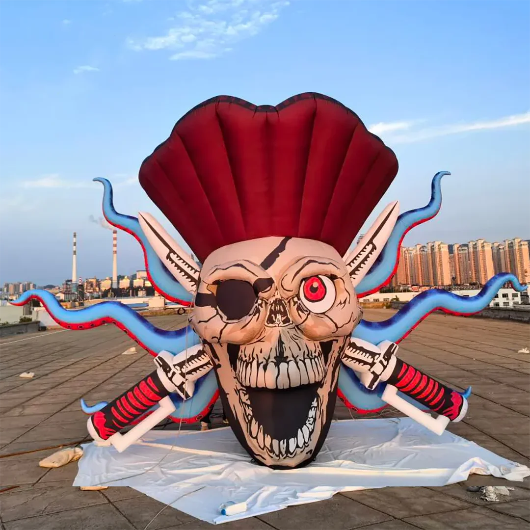 Gigantische Opblaasbare Piraat Met Ooglapje Met Zwaardstok Door Themapark Decor Nachtclubevenement Rekwisieten