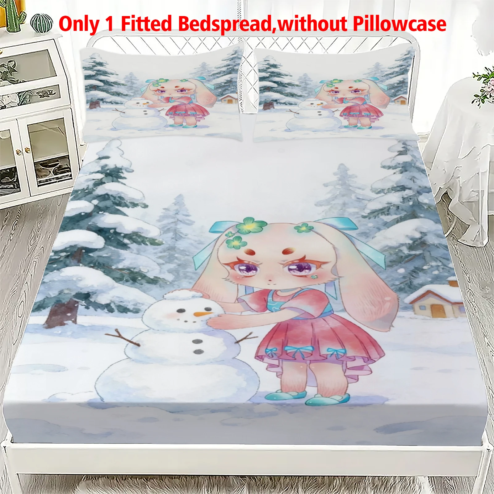 3pcs Fitted Sheet Set Soft Fluff Town Lulu-Sleepy Bunny Breathable Fitted Sheet Set for Home Decor with 2 Pillowcases For Kids