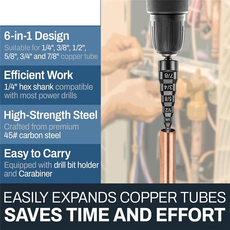 AT05-6-In-1 Copper Pipe Expander,For 1/4In, 3/8In, 1/2In, 5/8In, 3/4In,And 7/8In Soft Copper Tubes,For Air Conditioner Repair