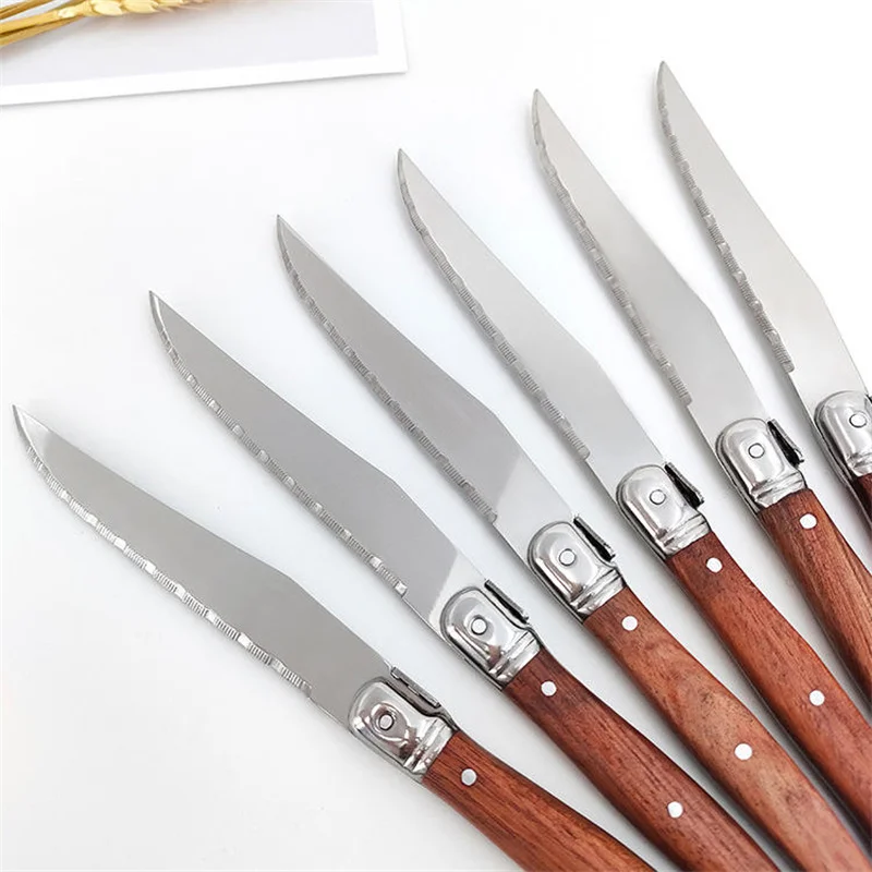 4/6/8 P Serrated Steak Knives Set Dinner Knife Cutlery Full Tang Steel Table Knife Sharp Handle Cutlery Knife Korean Dinnerware