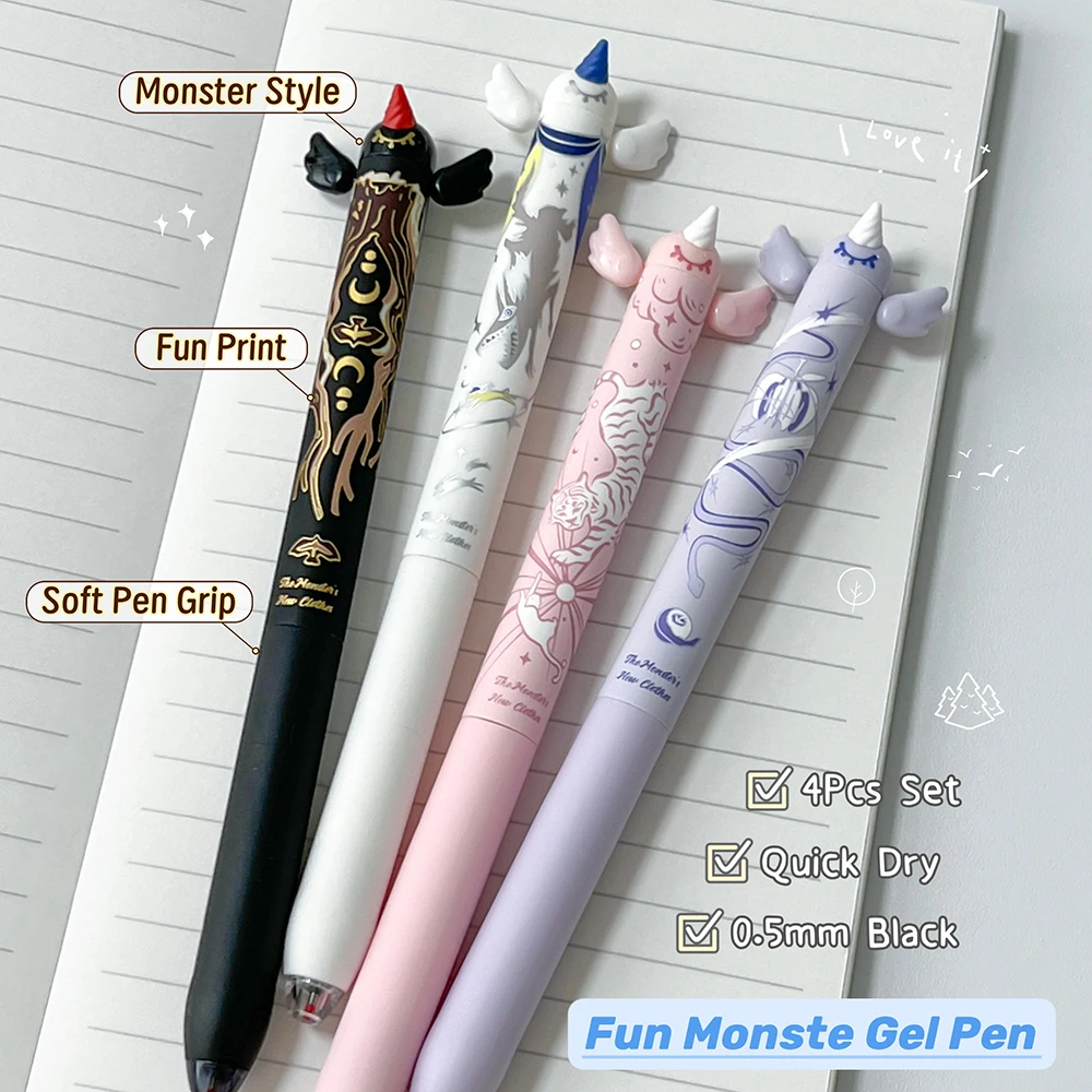 4Pcs/Box Monster's New Outfit Gel Pen 0.5mm Creative Animal Quick-Dry Pen Fun Tiger Wolf Snake Eagle Style Writing Pens