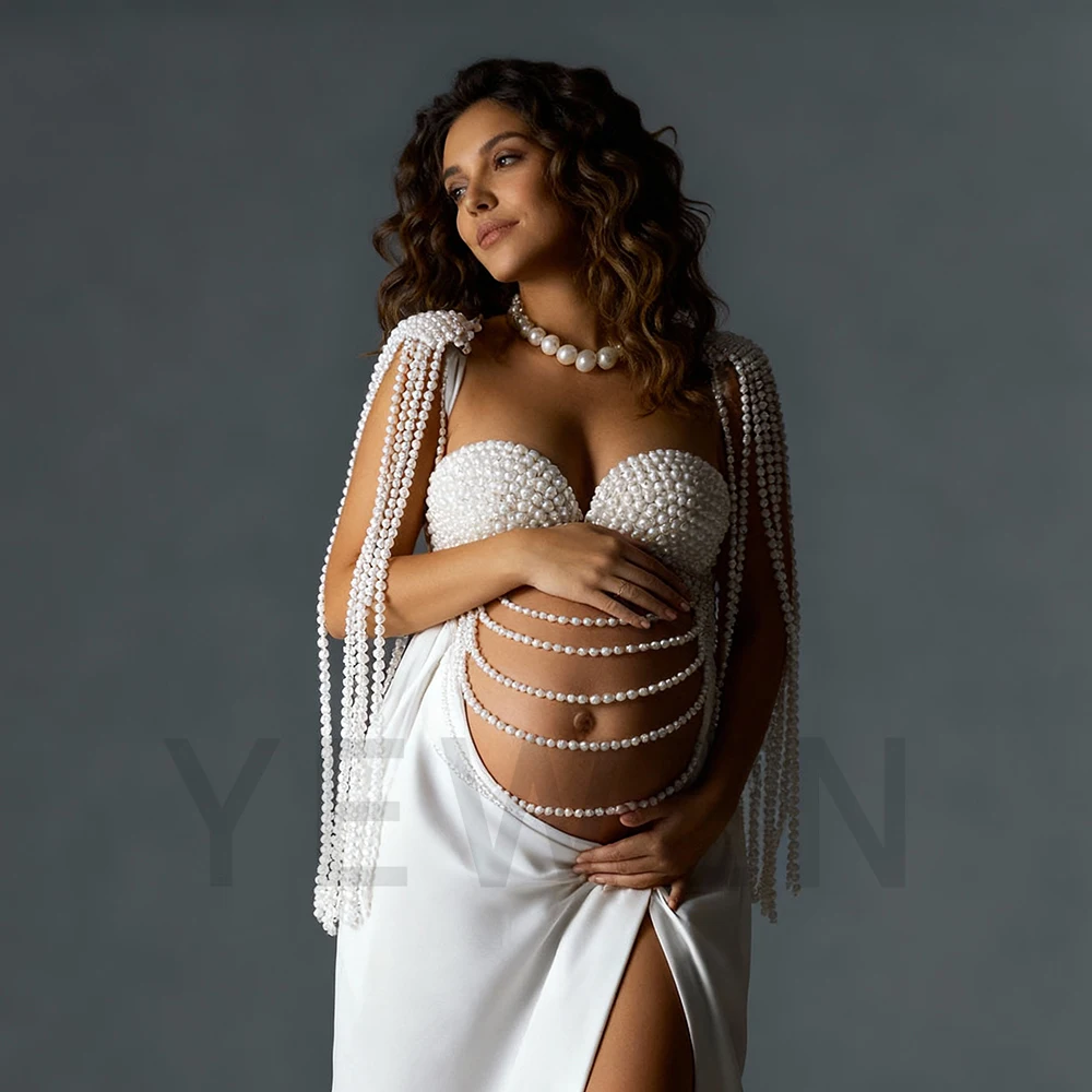 مجموعة مكونة من قطعتين من فساتين التصوير الفوتوغرافي والحمل المصنوعة خصيصًا لحفلات استقبال المولود الجديد للنساء الحوامل لالتقاط الصور فستان طويل