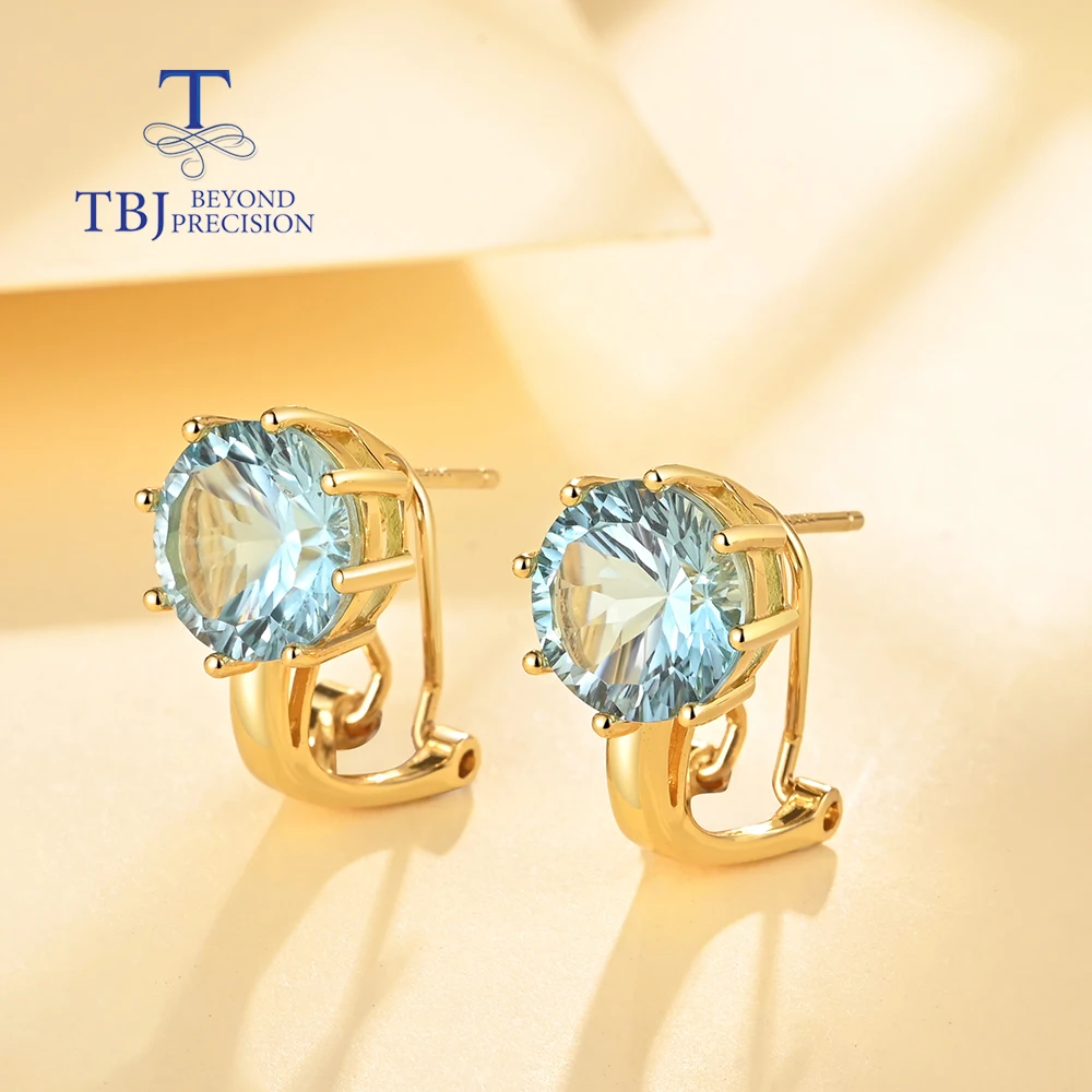 Fashion design special cut Sky Blue Topaz natural gemstone earrings for Women 925 sterling silver Yellow fine jewelry gift