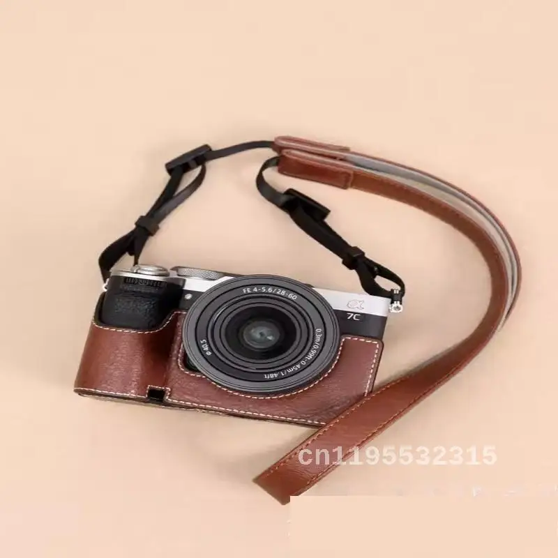 Suitable for Sony A7CR A7C2 leather case with tripod design A7CII second generation mirrorless camera bag a7cr portable