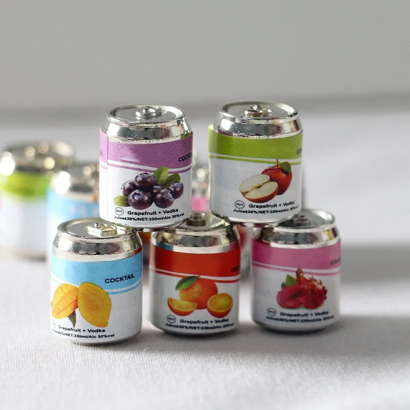 علبة نبيذ فقاعات الفاكهة الصغيرة لبيت الدمى، مشهد لعب مصغر للطعام، نموذج مصنوع يدويًا