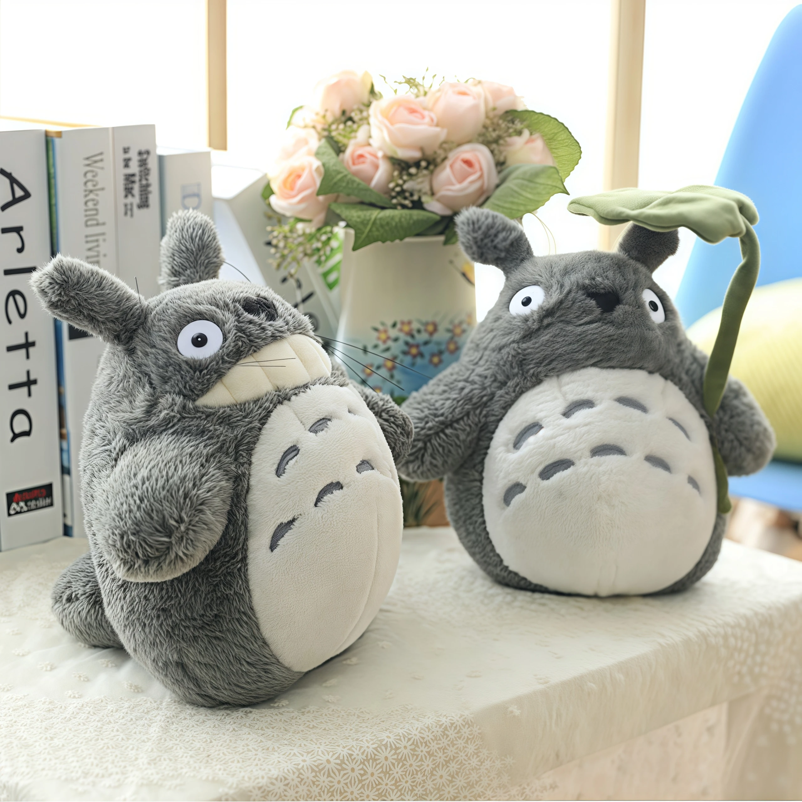 Cartoon Laugh Heartily Totoro Plush Toy Stuffed Movie Anime Totoro Lotus Leaf Plushies Lovely Pillow Japanese Style Doll Gifts