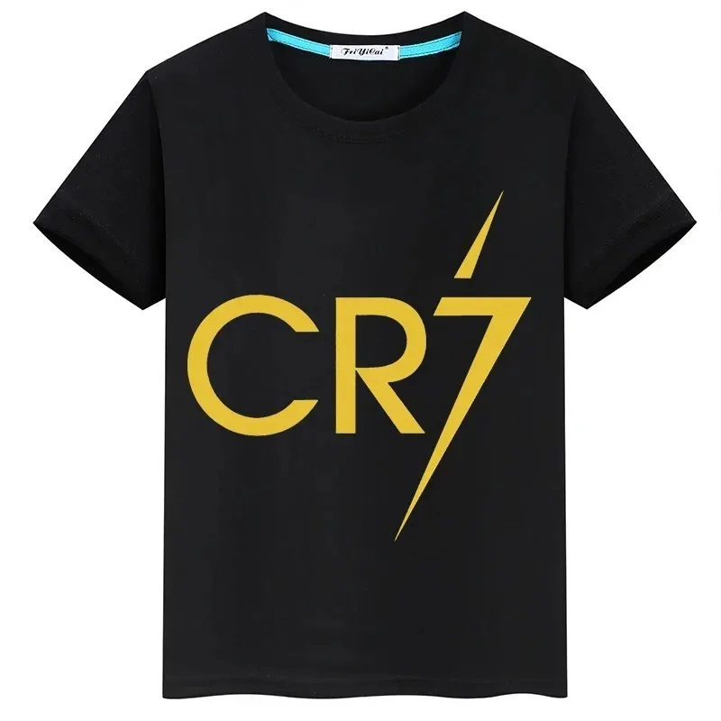 Summer Summer Short-sleeved Black Cotton T-shirt Sportswear Tops Ronaldo Football Star Printed Men Women Clothing Streetwear Top