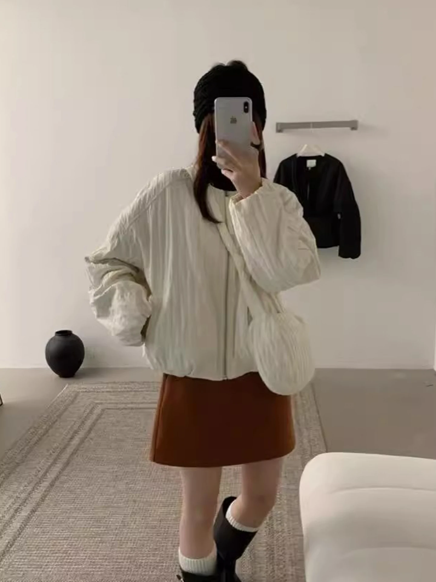 

Новая женская зимняя куртка Ele Pure Color на молнии из хлопка, универсальный топ в корейском стиле, свободный крой, длинный рукав