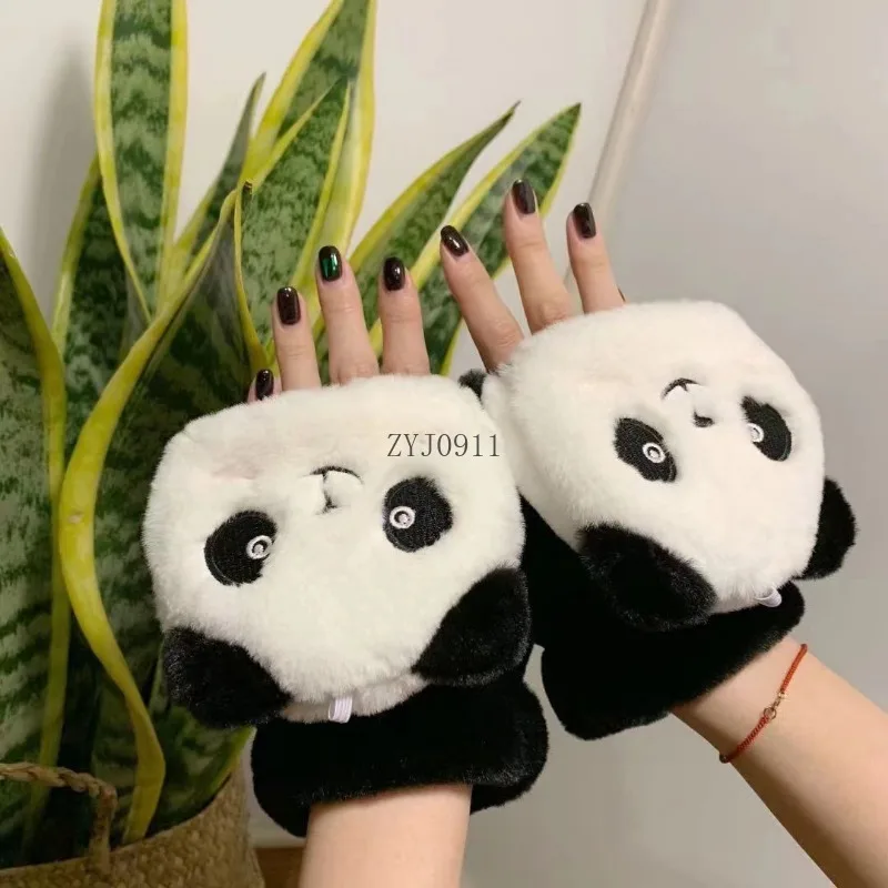 *الفتيات جميل الباندا أفخم قفازات الشتاء رشاقته الوجه متابعة أصابع القفازات للنساء الدافئة لينة عيد الميلاد قفازات الهالوين