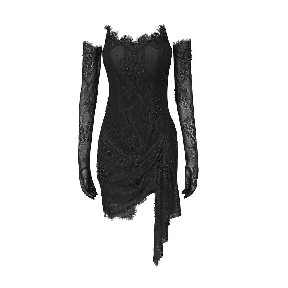 black lace dress polyvore Satin and lace maxi dress with cutouts Color: Black RASARIO Online Boutique 44 (FR) / Black
