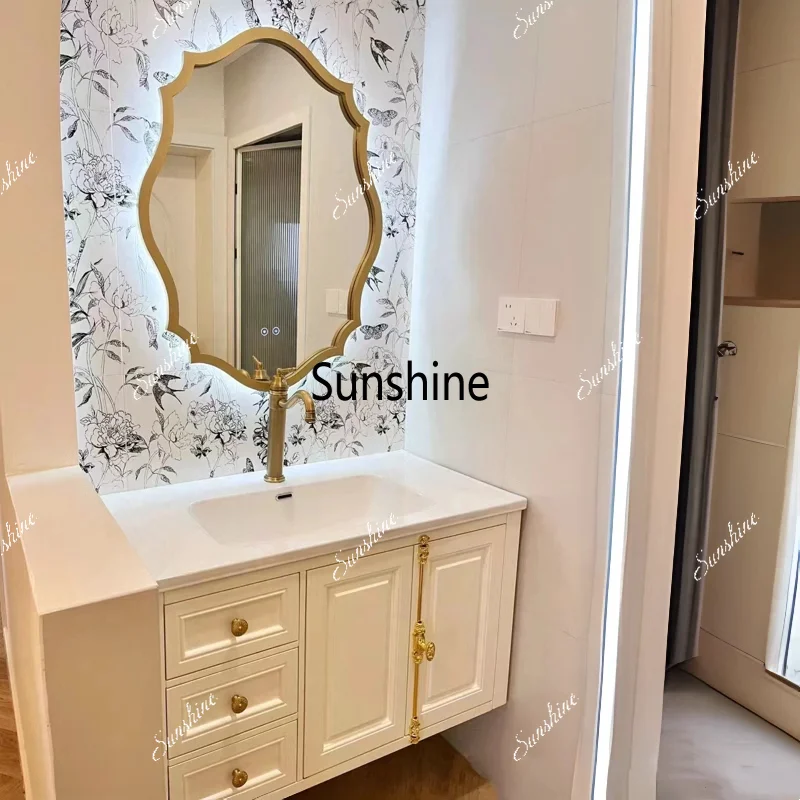 American bathroom cabinet combination integrated ceramic bathroom washbasin solid wood