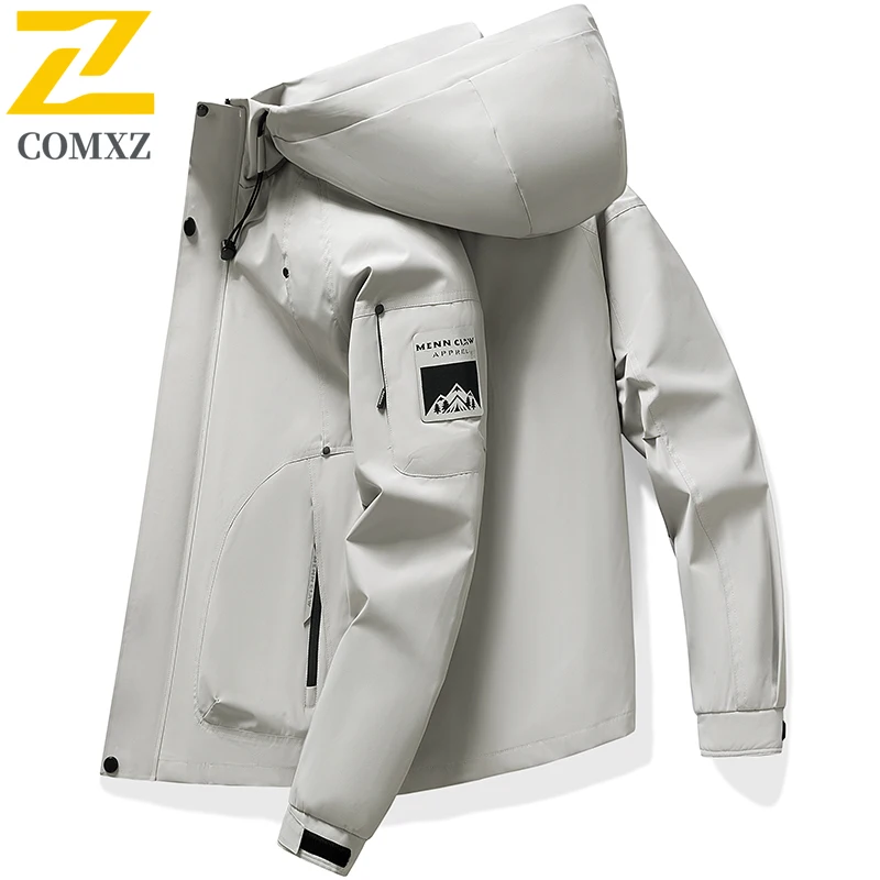 Brand Windbreaker Jackets Men's Spring Autumn Casual Fashionable Loose Zipper Pocket Coat Male Harajuku Camping Hooded Raincoat