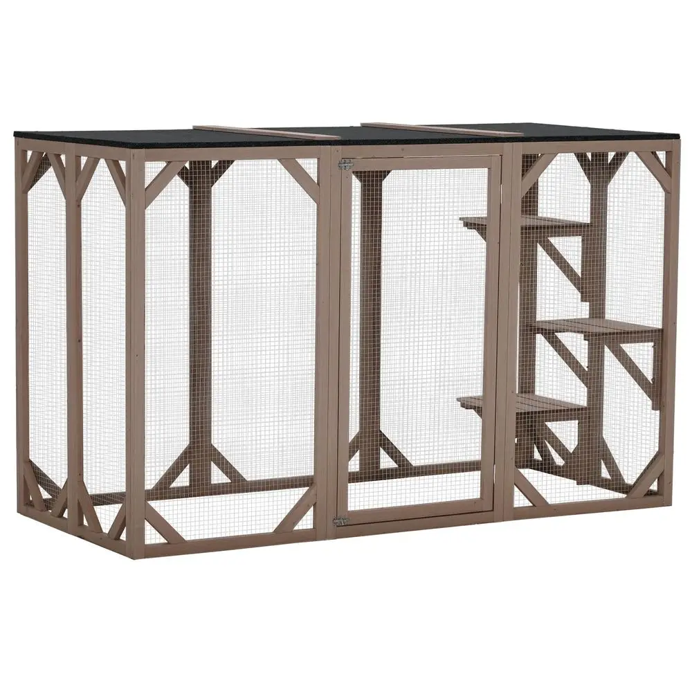

Outdoor Cat House, Catio Wooden Feral Cat Shelter, Cat Cage with Platforms, Large Enter Door, Weather Protection Asphalt Roof,