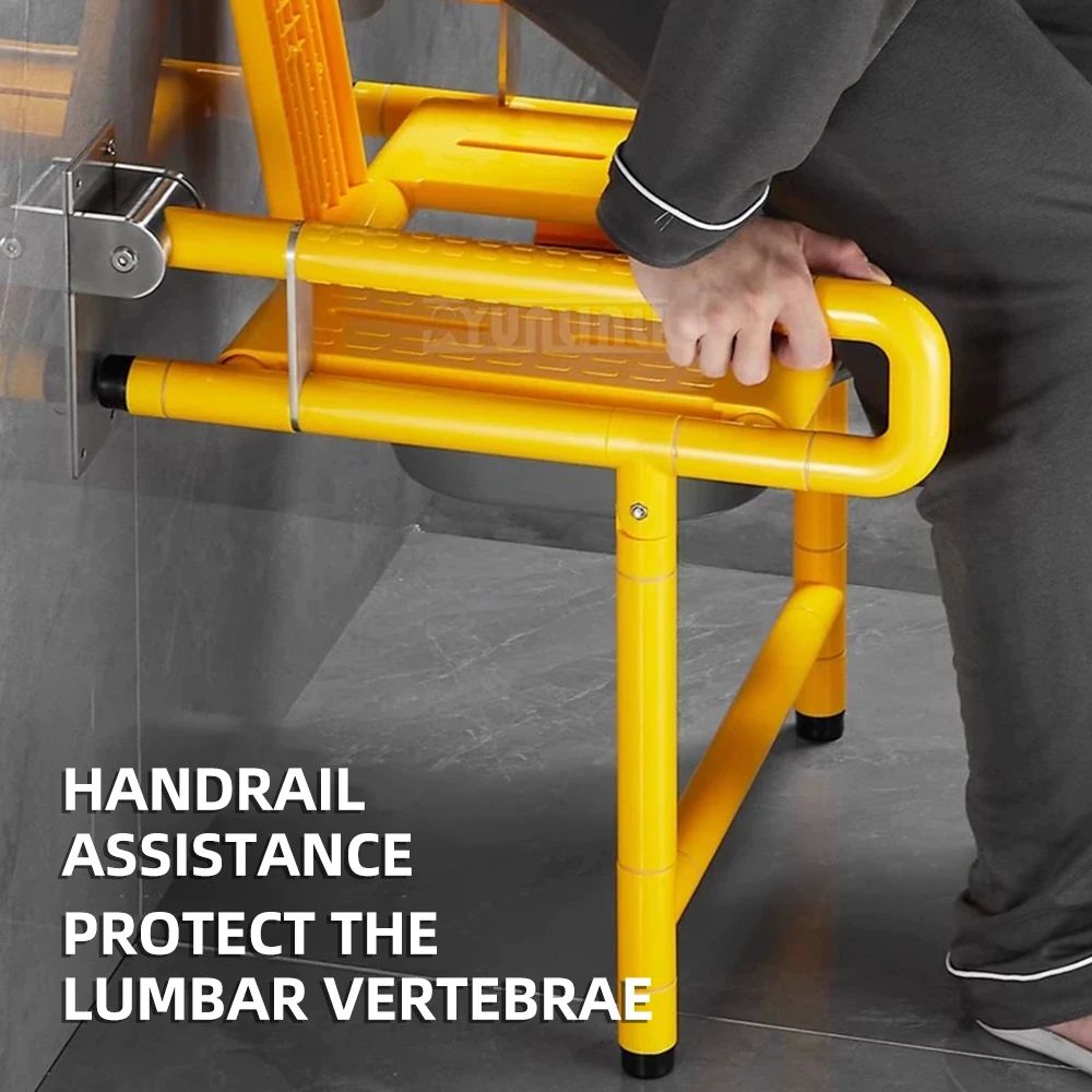Bathroom Folding Stool Bathroom Toilet Pregnant Woman Wall-Mounted Bath Chair Elderly Home Bedroom Toilet Armrest Shelf