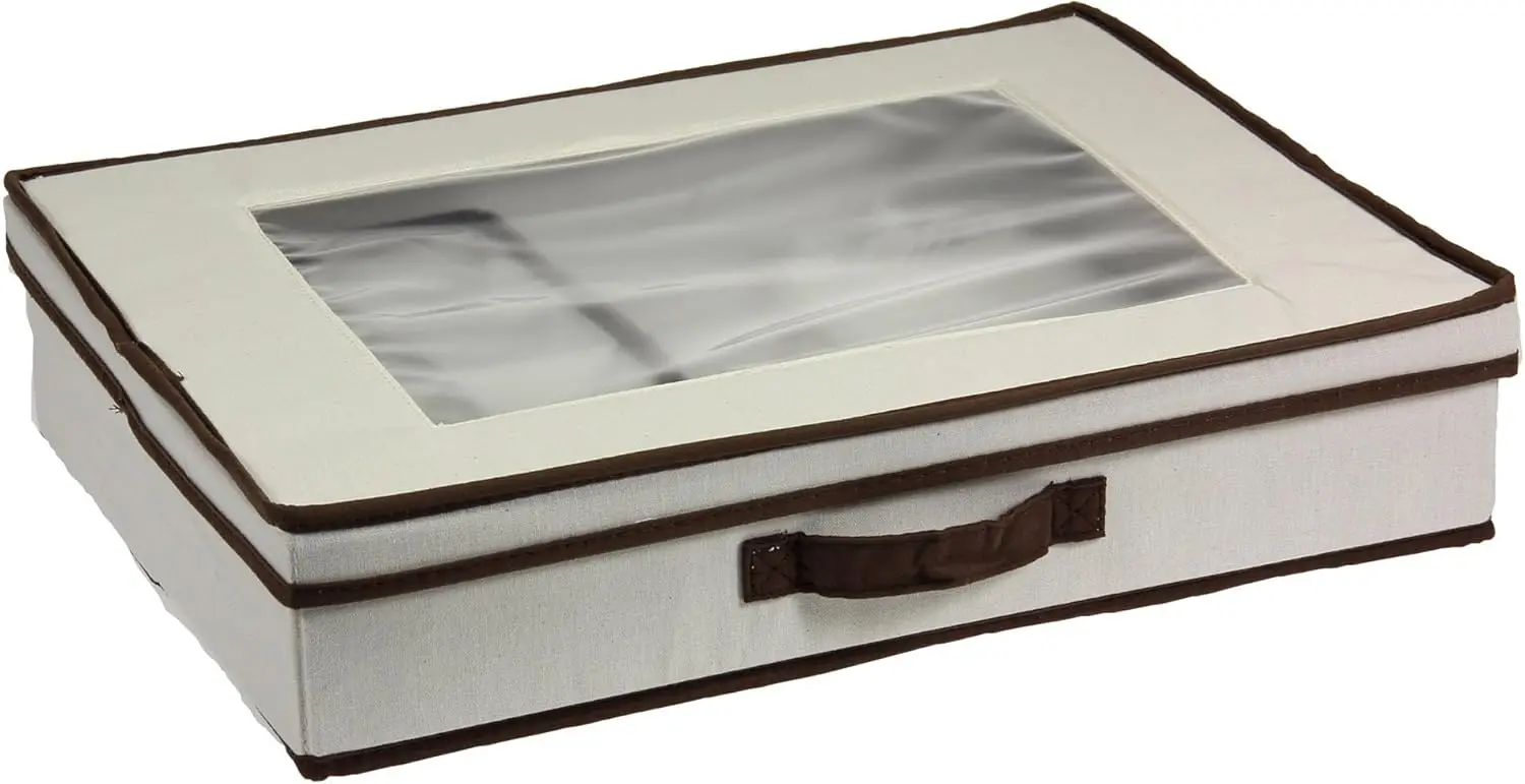 

Natural 545 Vision Box with Lid and Handles | Tabletop Linen Storage Set Canvas with Brown Trim