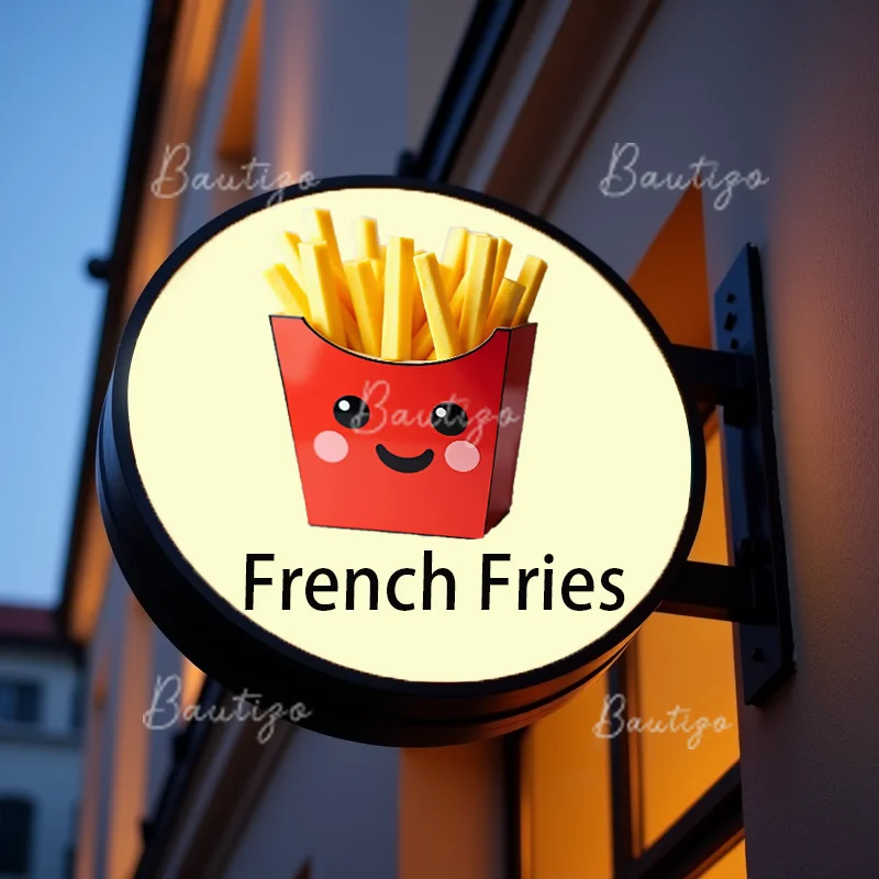 Custom French Fries Round Waterproof Acrylic LED Light Box Outdoor Business Sign Double Sided Backlit Advertising Display