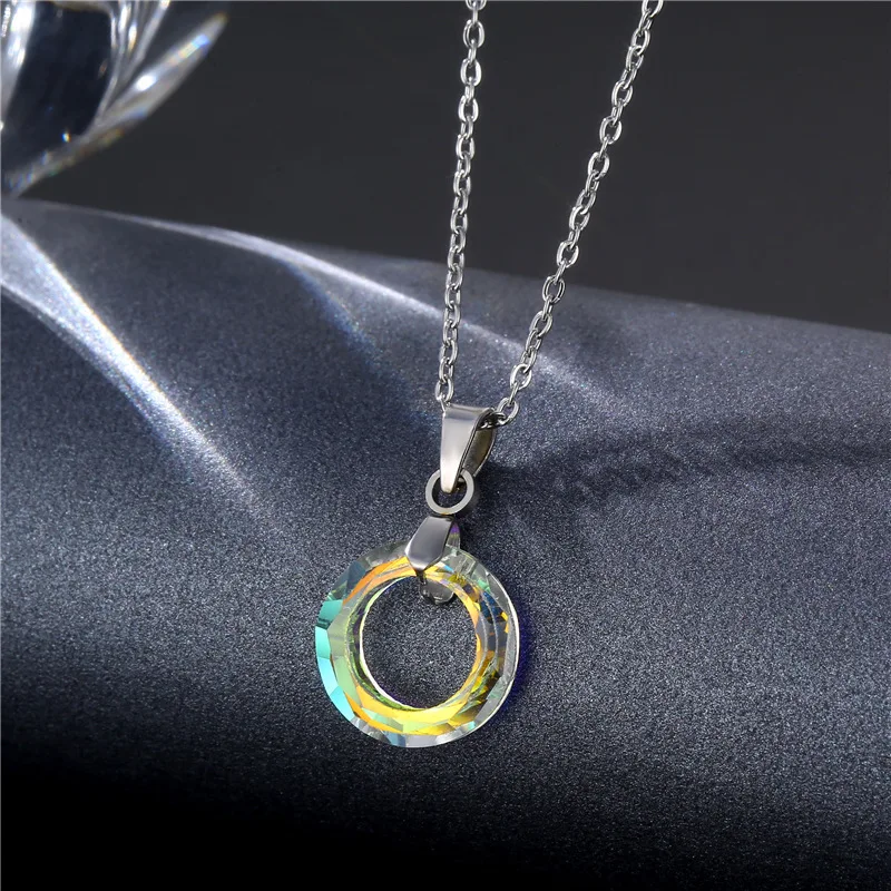 Elegant Simple Design Round Crystal Pendant Necklace Korean Fashion Girls Women Star Clavicle Chain Jewelry Gifts