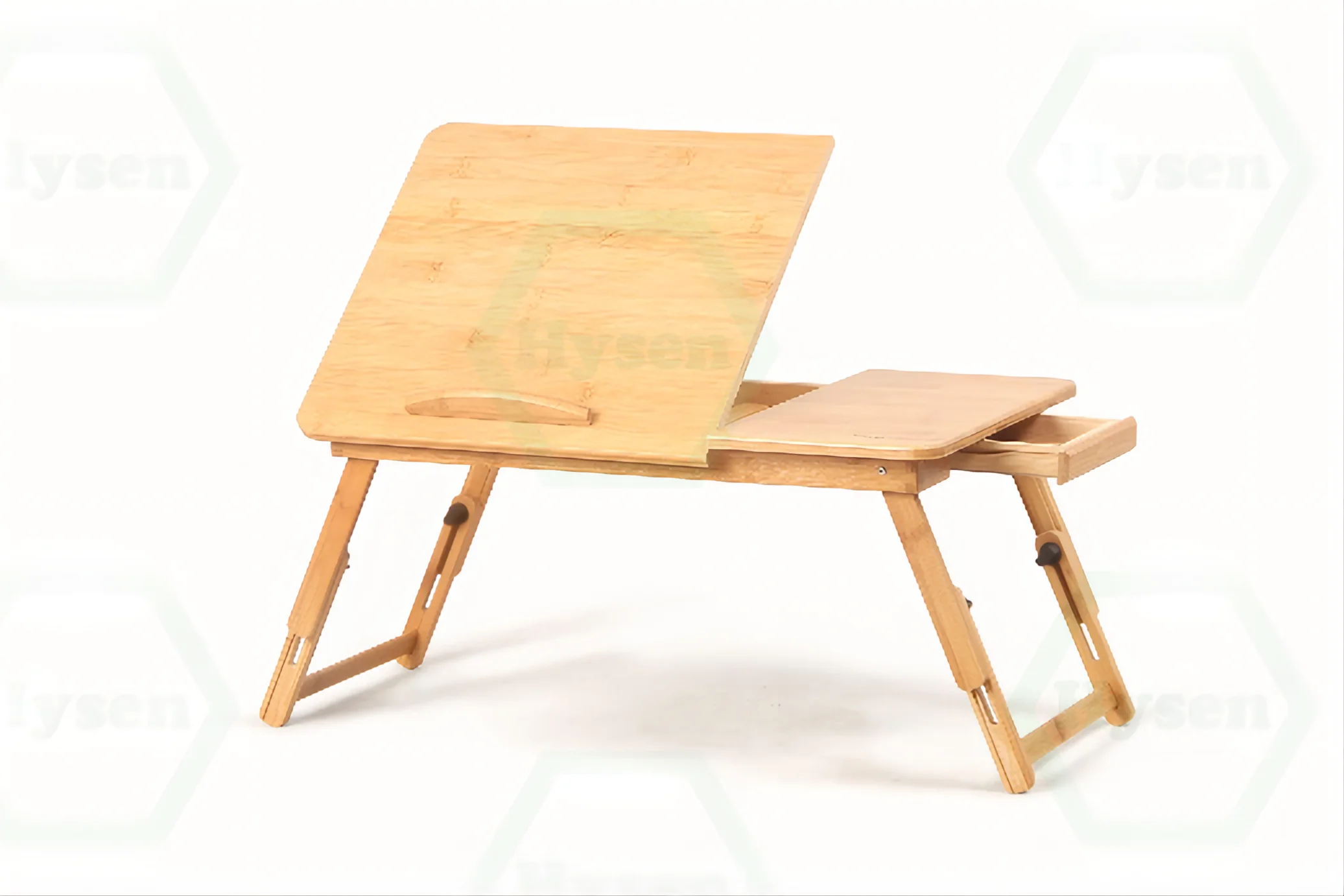 Adjustable Laptop Desk, 100% Bamboo, Foldable, Breakfast Serving Bed Tray, Bed Desk, Tilting Top Drawer