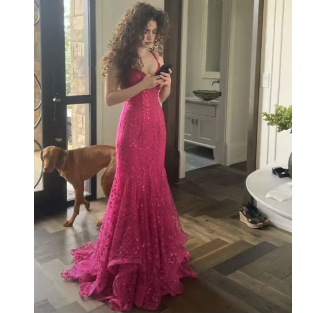 

Mermaid Evening Dresses Spaghetti Straps Lace Wedding Party Dress Customized Charming Prom Gown Exquisite Sequin Vestidos
