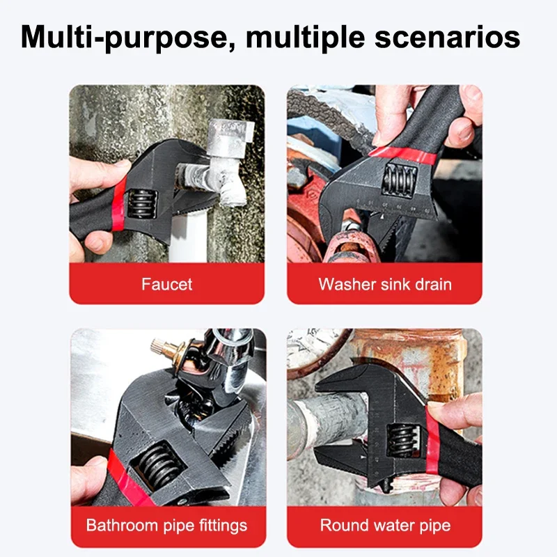 1Pcs 6/8” Short Handle Adjustable Wrench Oversized Open Bathroom Wrench Mini Small Board Large-diameter Adjustable Short Handle