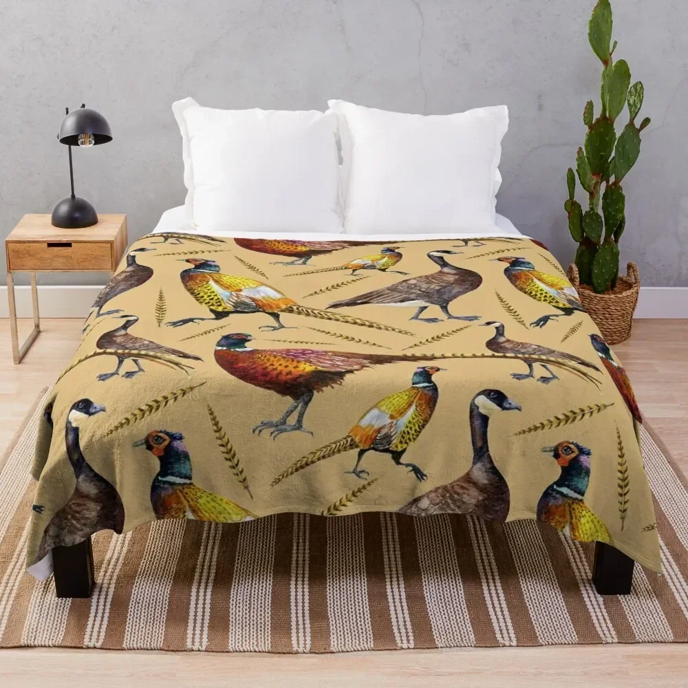 

Vintage brown orange colorful pheasant birds pattern Throw Blanket