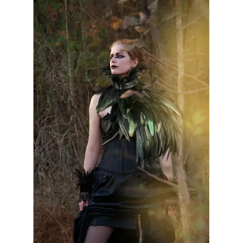 Capa de plumas blancas, chal, disfraz, cuello de bruja negra, cuello de cuervo para adultos, alas de cisne, accesorios para fiesta Rave
