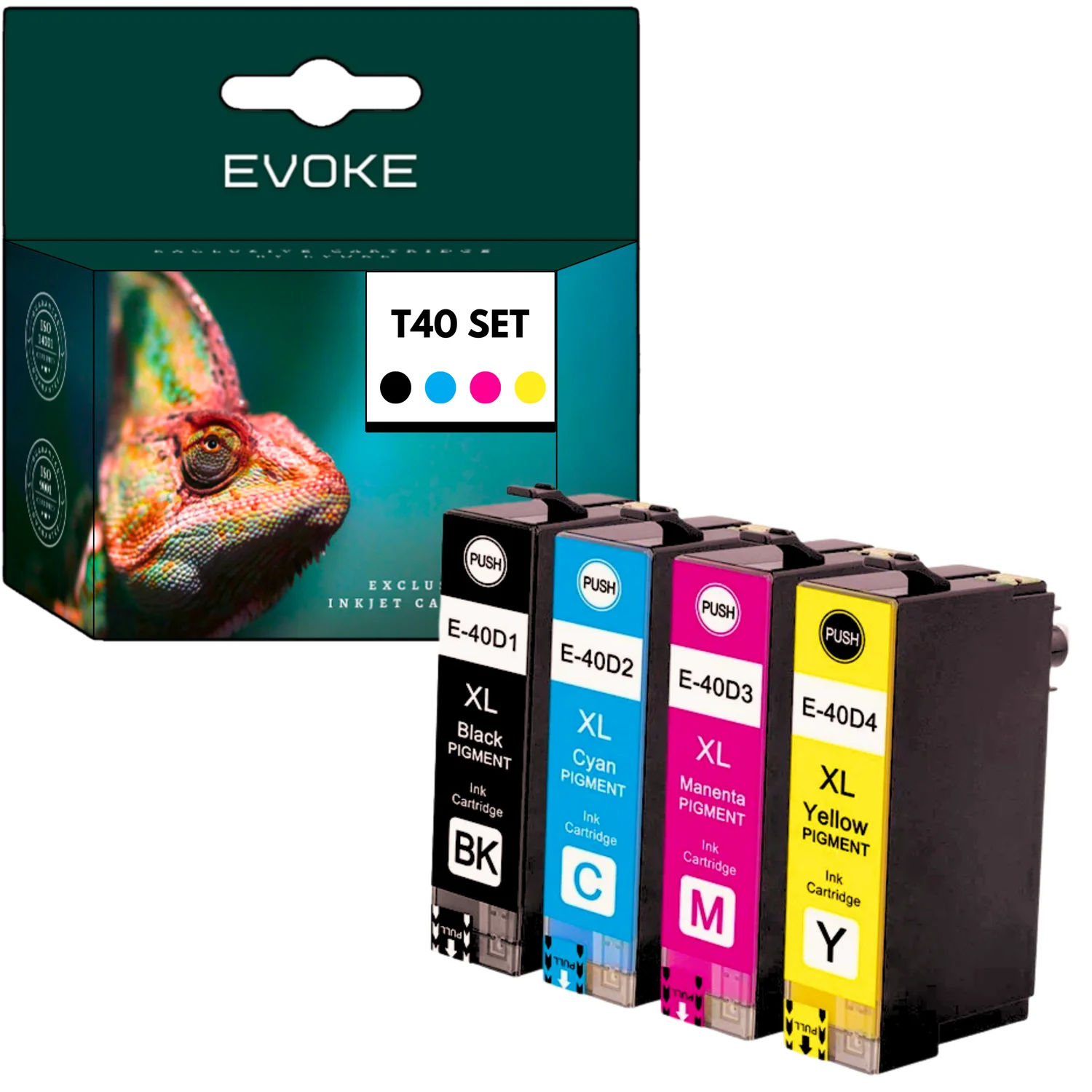 Evoke compatibele inkt voor Epson T40D1 T40D2 T40D3 T40D4 C13T40D140 4X Cmyk: Zwart, Cyaan, Magenta, Geel 270 ml Surecolor Sc-T2100 T3100 T3100M T3100N T5100 T5100M T5100N