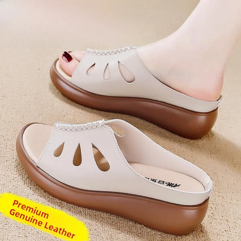 

Женские мягкие сандалии из натуральной кожи, летние, новые, с перфорацией, на нескользящей подошве из бычьего сухожилия, для улицы