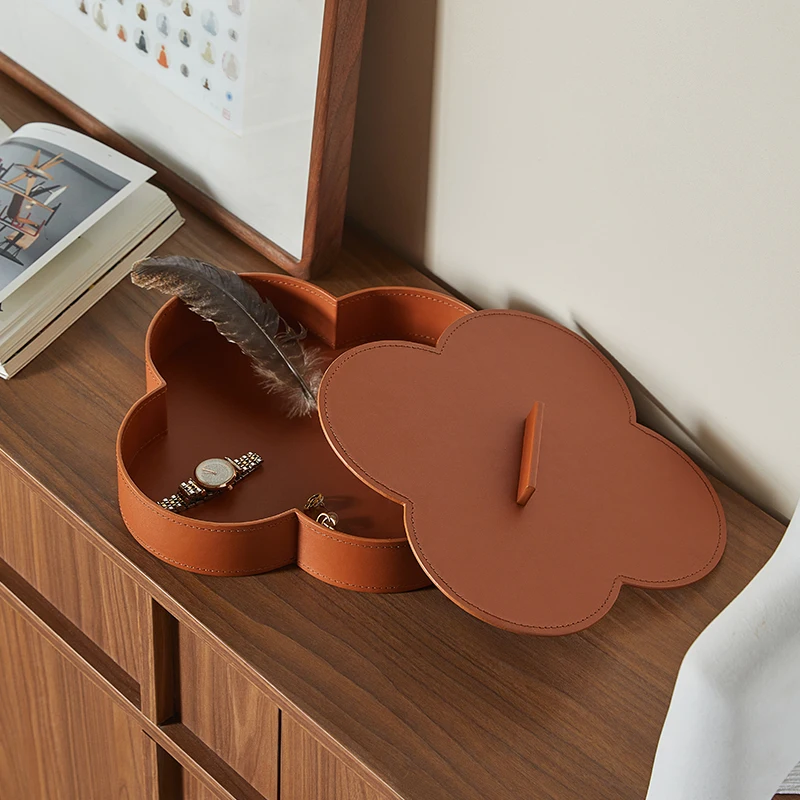 

High-grade Round Leather Storage Box Home Into The House Porch Key Jewelry Box Light Luxury Model Room Tray Ornaments
