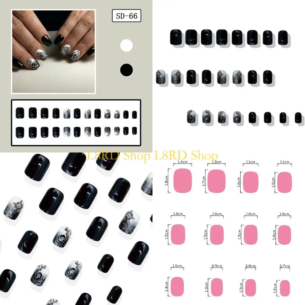 

L8RD Winter Themed Fake Set Of 24 Short Square Press On Long Wear