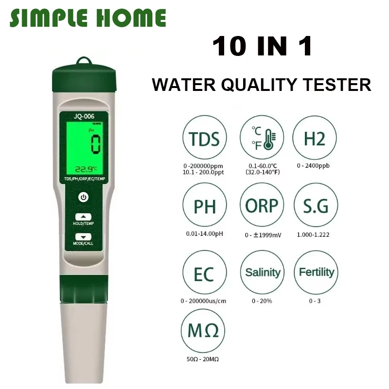 10-in-1/8-in-1/7-in-1/5-in-1 Multi-Functional High Premium Water Quality Tester pH Meter For Drinking Aquarium Or Swimming Pool