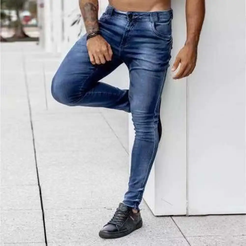 

Denim Pants Wear-resistant Straight Zipper Fly Jeans All Match Lightweight Men Denim Pants for Daily Wear Party School