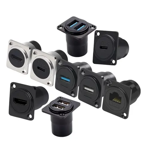 Connecteur électronique de montage sur panneau réseau, métal rond, type D Tech, RJ45, CAT6, USB 2.0, 3.0, type C, prise HDMI, 1PC