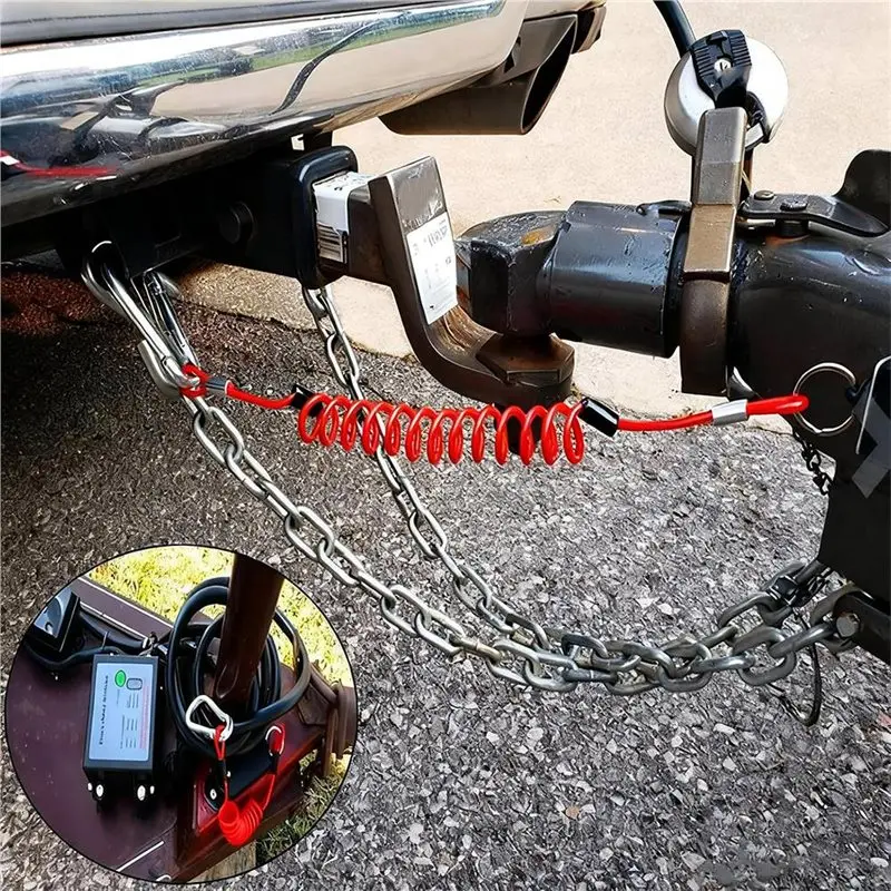 A41I Emergency Brake Safety Lanyard With Pin, 6FT Breakaway Cable In Stainless Steel Spring Coiled Wire For Trailers,Heavy Duty