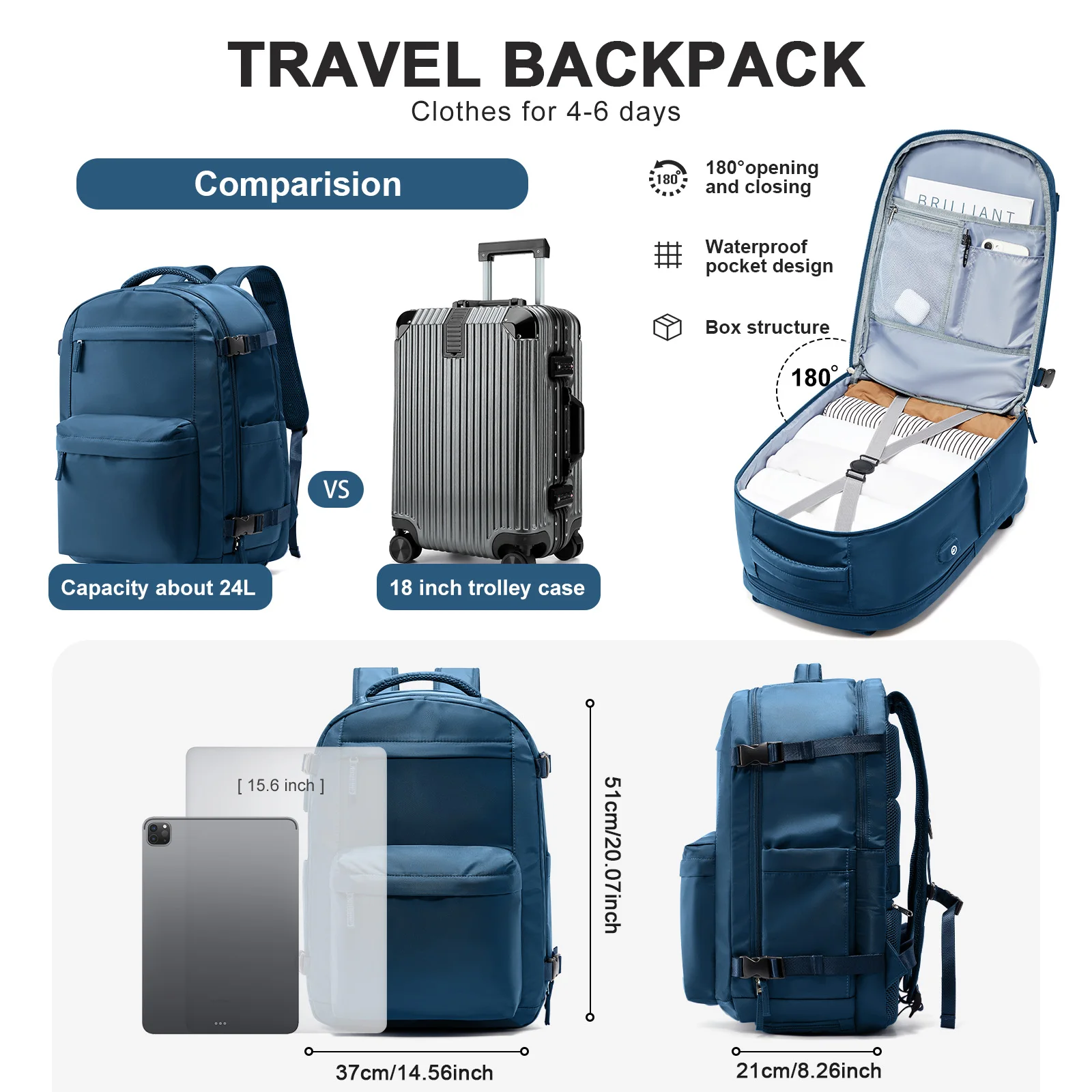 Hand Luggage Backpack Women Travel Backpack Cabin Laptop Backpack Reinforced Men's Backpack  Perfect for Camping, Weekend Trip