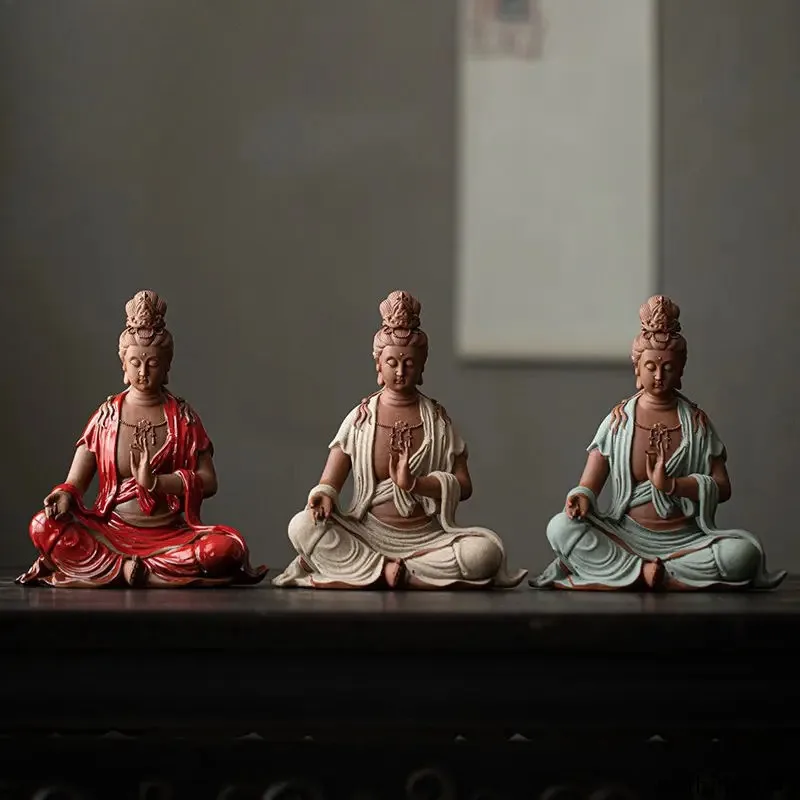 22cm Ceramic Water Moon Guanyin Buddha Statue Chinese Zen Decor Goddess Statue