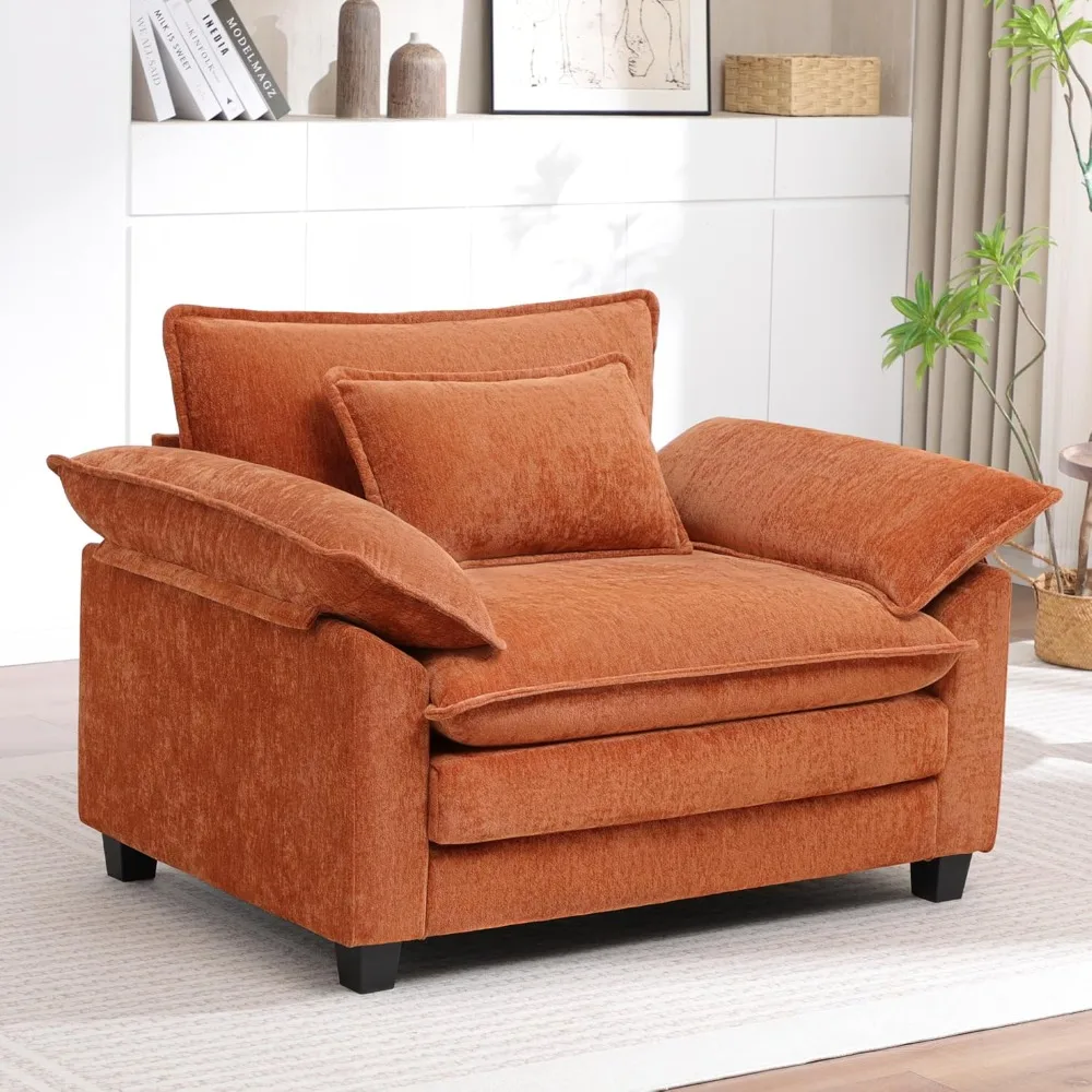 Silla decorativa moderna de gran tamaño, sofá nube de chenilla de 44" con asiento profundo, sillón tapizado con extra