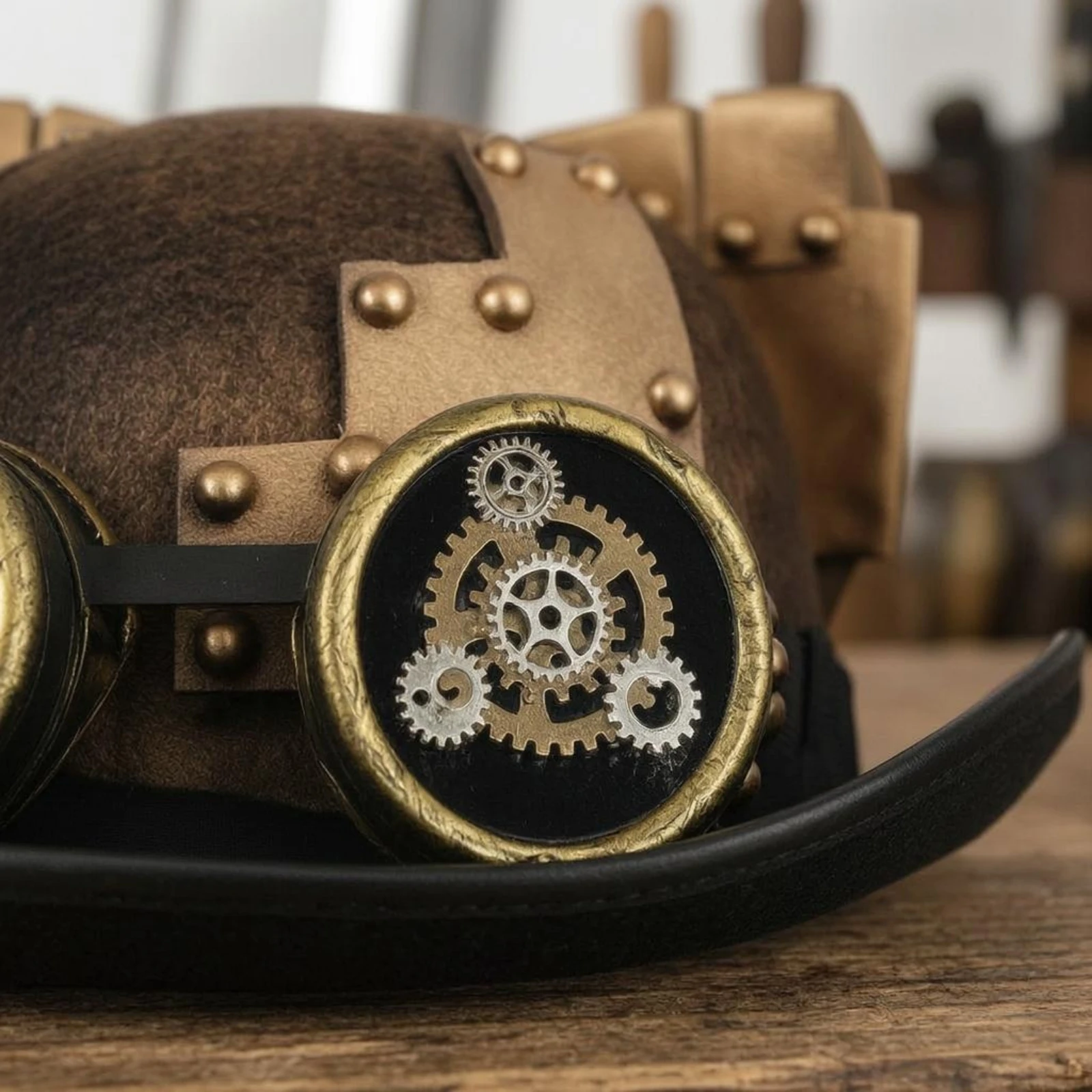 Steampunk Top Hat Handmade Top Hat with Goggles Costume Accessory Decorative Ear Pieces for All Genders