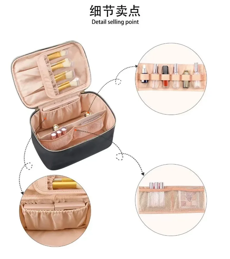 Große Kapazität Tragbare Kosmetiktasche Reise-Make-up-Organizer für Frauen Schwarze Toilettentasche für Mädchen auf Reisen – Detail 2