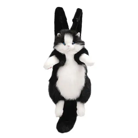 Long-haired Fluffy Cat Doll Backpack Ragdoll Cat Super Realistic Plush Cat Backpack Removable Shoulder Strap Travel Storage