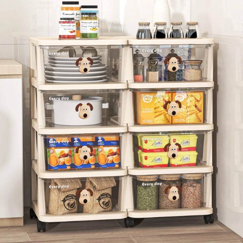 

Transparent Drawer Type Storage Trolley Multi-Layer Plastic Snack Handcart with Pulleys Stackable Large Capacity Snacks Cabinets