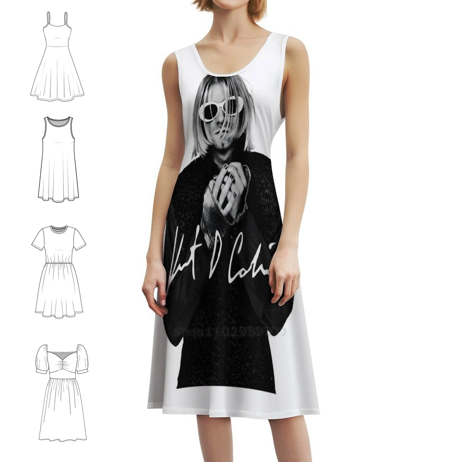 

Курение с игрой на гитаре, богемное платье без рукавов, платье с несколькими принтами для пляжного отдыха, праздничное платье для курения Курта, музыка Кобейн Курт