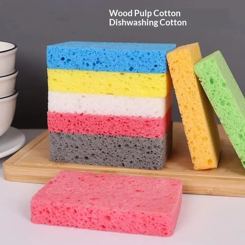 1pc Wood Pulp Cotton Sponge Eraser For Washing Dishes Double-side Multi-purpose Scouring Pad Useful Things For Kitchen